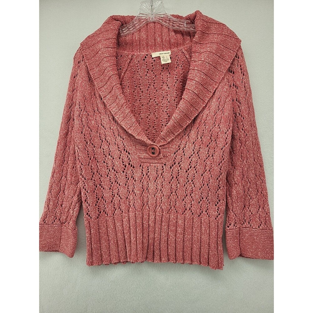 DKNY WOMEN'S SWEATER LARGE L PINK SHAWL NECK TOP CASUAL TOP PULLOVER LADIES